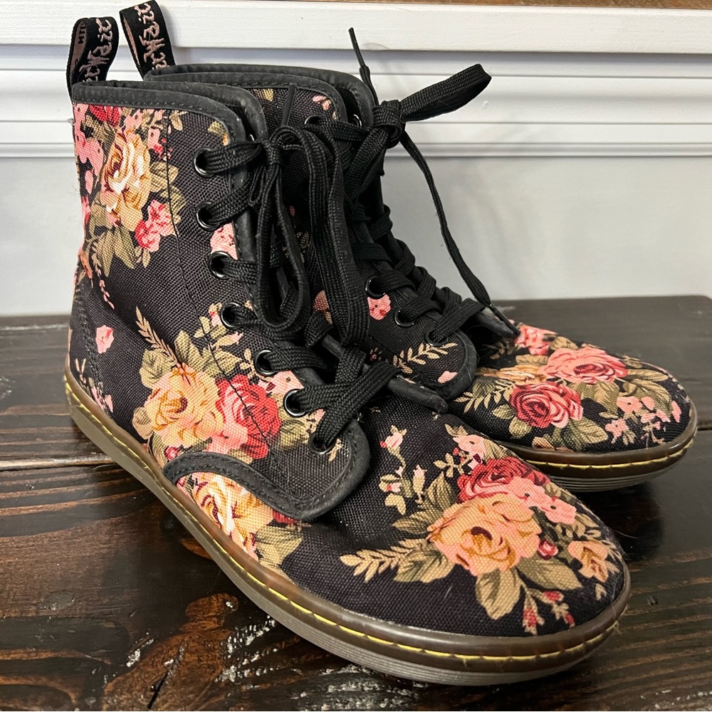 Dr. Martens Black Floral Combat Boots 7